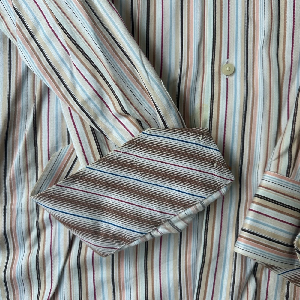 Thomas Dean Striped Men’s Dress Shirt Large - Picture 4 of 7